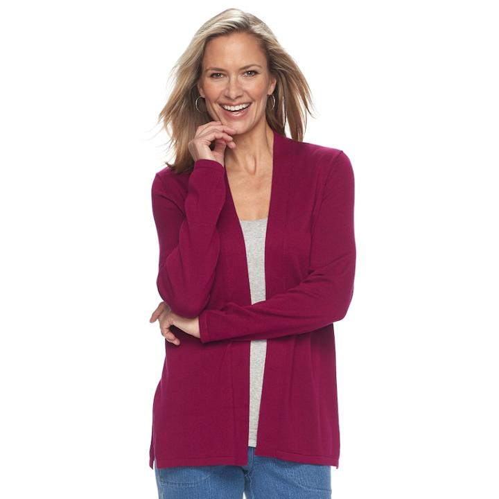 Women's Croft & Barrow&reg; Essential Open Front Cardigan, Size: Xs, Dark Pink