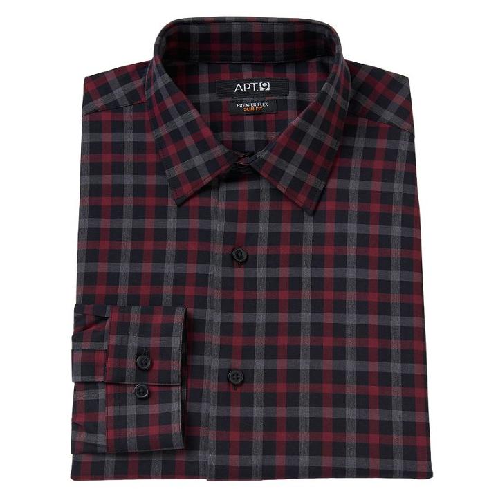 Men's Apt. 9&reg; Slim-fit Flex Collar Dress Shirt, Size: 17 36/37, Dark Red