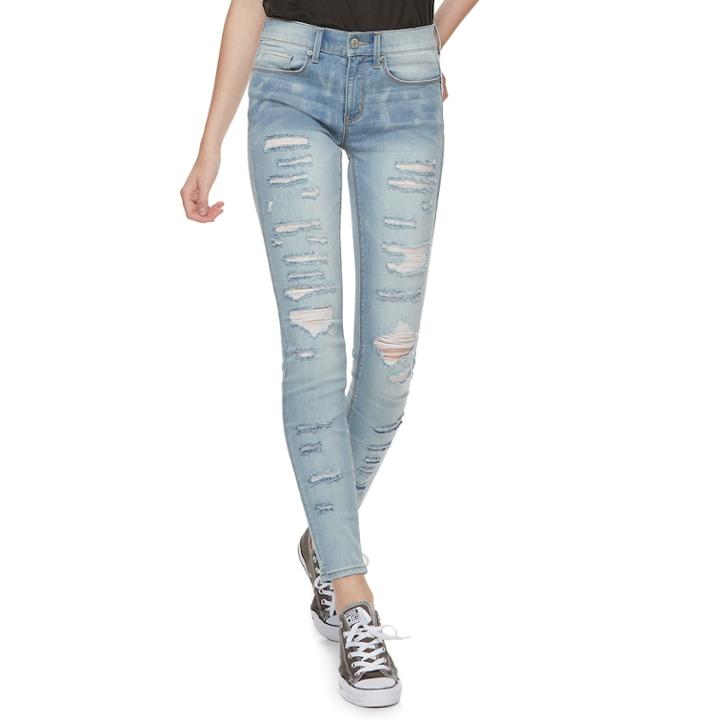 Juniors' Mudd&reg; Low-rise Destructed Skinny Jeans, Teens, Size: 15, Blue