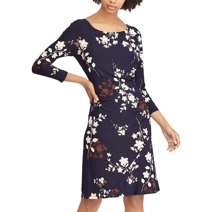 Women's Chaps Floral Fit & Flare Dress, Size: Medium, Blue (navy)