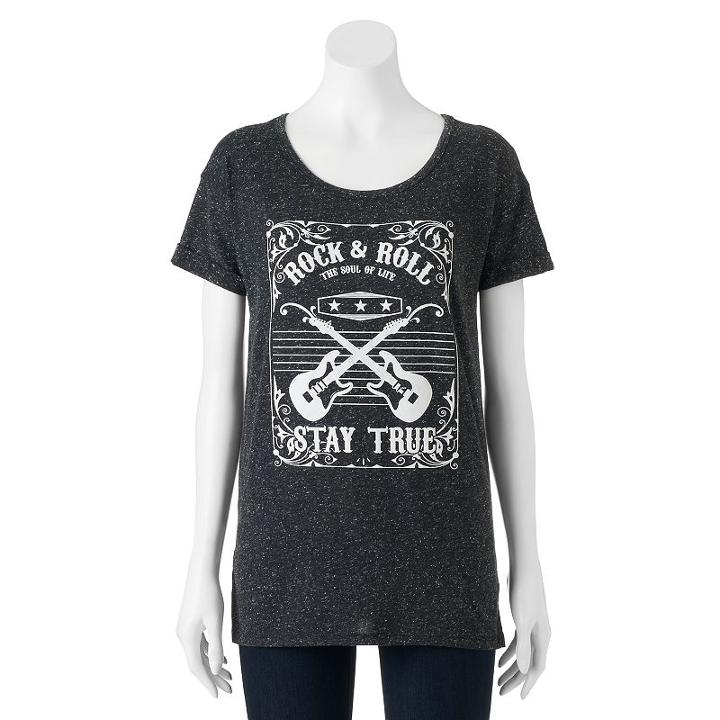 Juniors' Awake Rock & Roll Guitars Graphic Tee, Girl's, Size: Xl, Black
