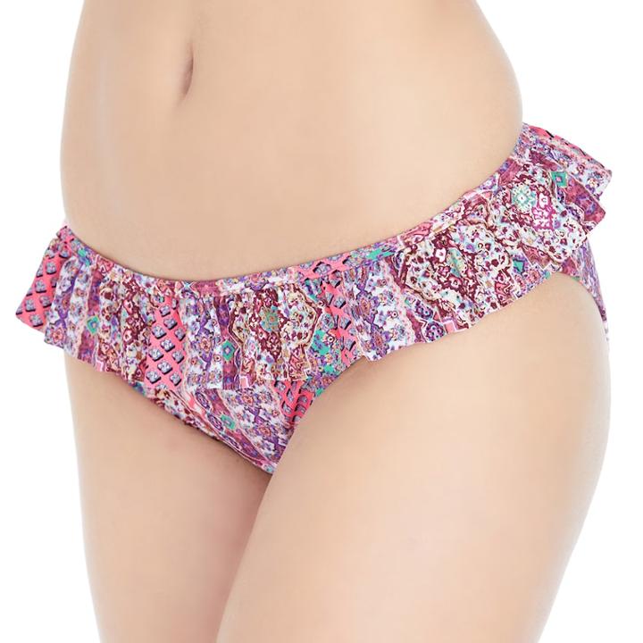 Mix And Match Striped Ruffle Hipster Bikini Bottoms, Teens, Size: Xs, Med Orange