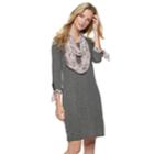 Women's Elle&trade; Infinity Scarf & Dress Set, Size: Small, Dark Grey