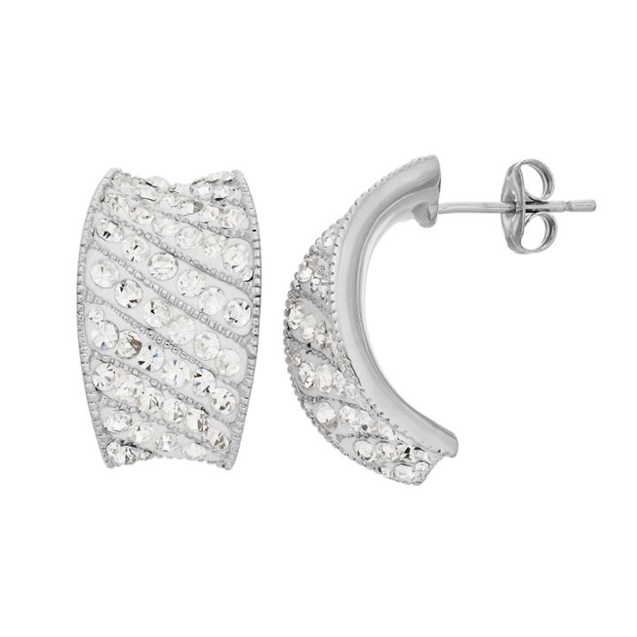 Chrystina Silver Plated Concave C-hoop Earrings, Women's, White