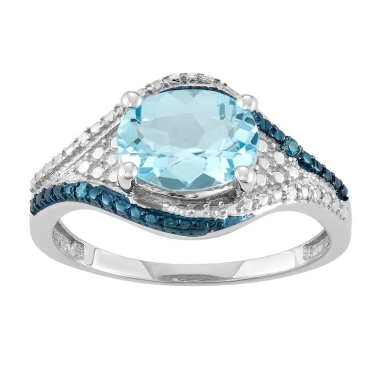 Sterling Silver Blue Topaz & Diamond Accent Ring, Women's, Size: 7