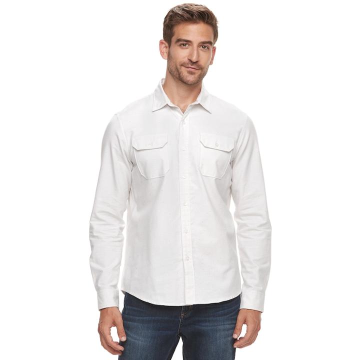 Men's Apt. 9&reg; Brushed Nep 2-pocket Woven Button-down Shirt, Size: Medium, Lt Beige