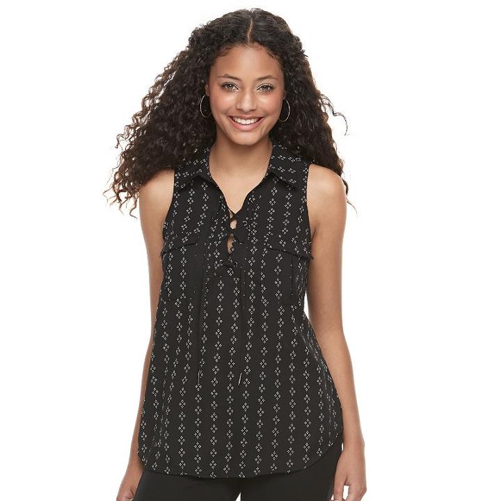 Candie's, Juniors' &reg; Printed Lace-up Top, Girl's, Size: Large, Black