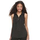 Candie's, Juniors' &reg; Printed Lace-up Top, Girl's, Size: Large, Black