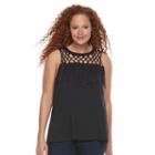 Plus Size Rock & Republic&reg; Crochet Fringe Sleeveless Top, Women's, Size: 1xl, Black