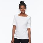 Women's Croft & Barrow&reg; Rolled Button-tab Top, Size: Medium, White