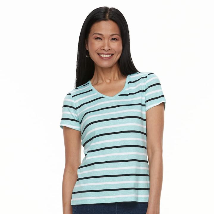 Petite Croft & Barrow® V-neck Tee, Women's, Size: L Petite, Turquoise/blue (turq/aqua)