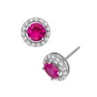 Lab-created Ruby And Lab-created White Sapphire Sterling Silver Halo Stud Earrings, Women's, Red
