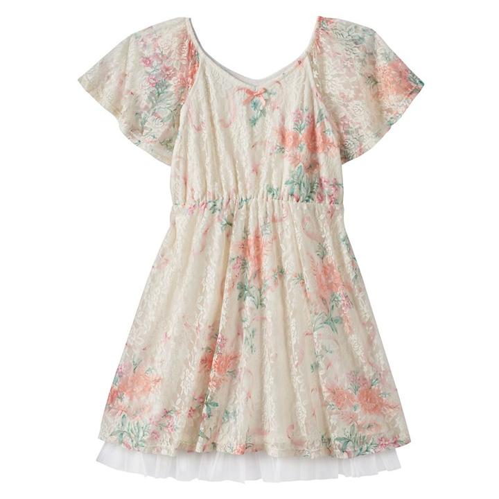 Disney D-signed Beauty And The Beast Girls 7-16 Lace Floral Celebration Dress, Girl's, Size: Xs, Ovrfl Oth