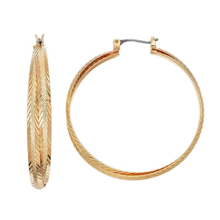 Lc Lauren Conrad Textured Crisscross Nickel Free Hoop Earrings, Women's, Gold