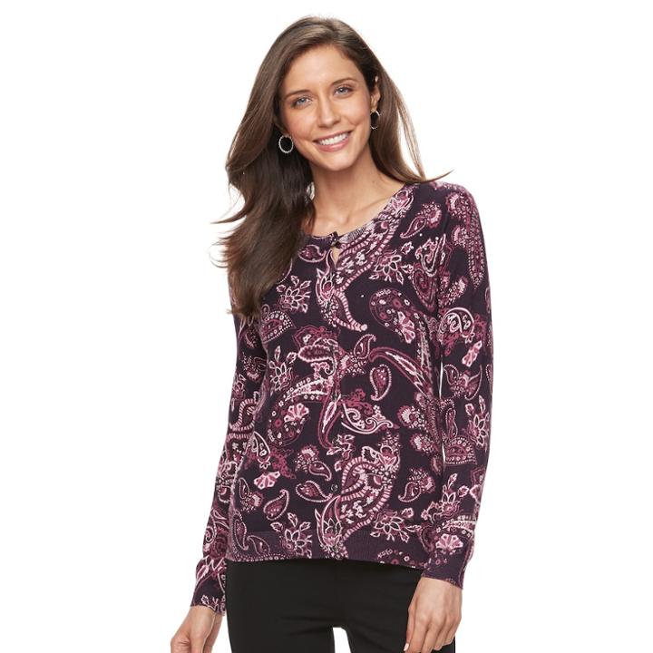 Women's Croft & Barrow&reg; Button-down Cardigan, Size: Large, Drk Purple