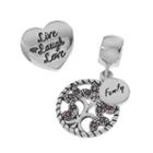 Individuality Beads Sterling Silver Marcasite Family Tree Charm & Live Laugh Love Heart Bead Set, Women's, Grey