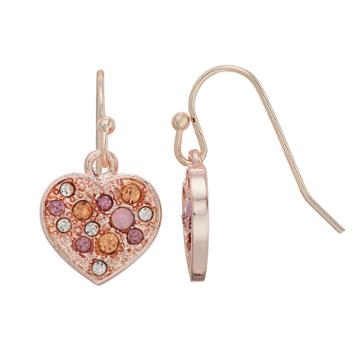 Lc Lauren Conrad Nickel Free Heart Simulated Crystal Rose Gold Tone Drop Earrings, Women's, Pink