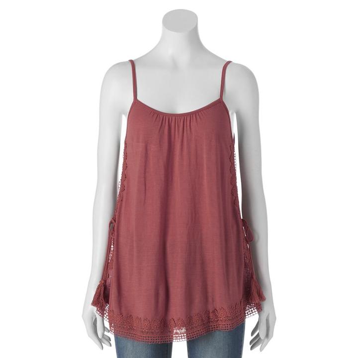 Juniors' Rewind Crochet Trim Swing Tank, Girl's, Size: Large, Brt Red
