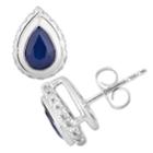10k White Gold Sapphire & 1/5 Carat T.w. Diamond Teardrop Stud Earrings, Women's, Blue