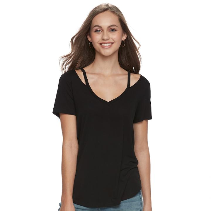 Juniors' So&reg; Cut-out Tee, Teens, Size: Small, Black