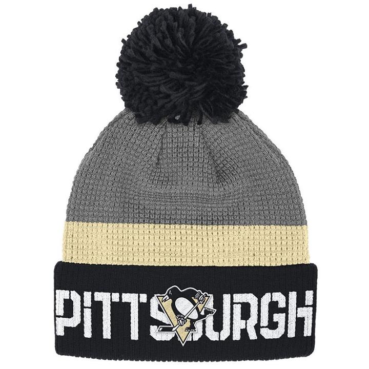 Reebok, Adult Pittsburgh Penguins Cuffed Pom Knit Hat, Grey