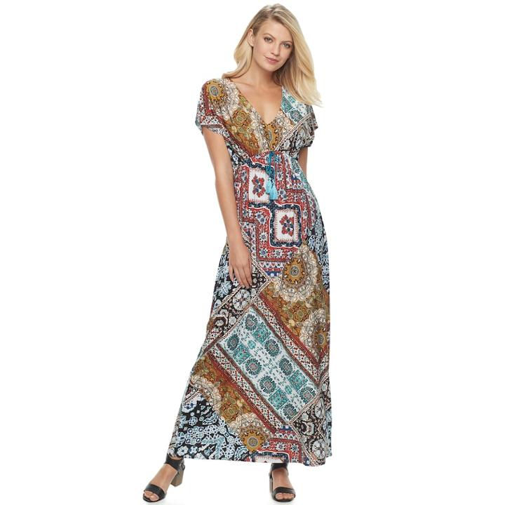 Women's World Unity Printed Maxi Dress, Size: Large, Blue