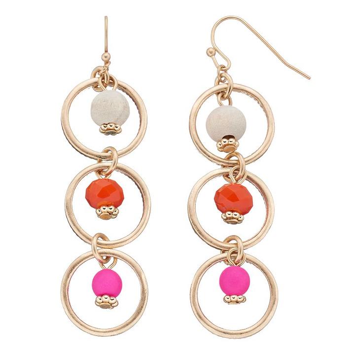 Orbital Bead Circle Link Nickel Free Linear Earrings, Women's, Multicolor