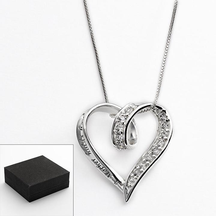 Sterling Silver Cubic Zirconia Mother Heart Pendant, Women's, Multicolor