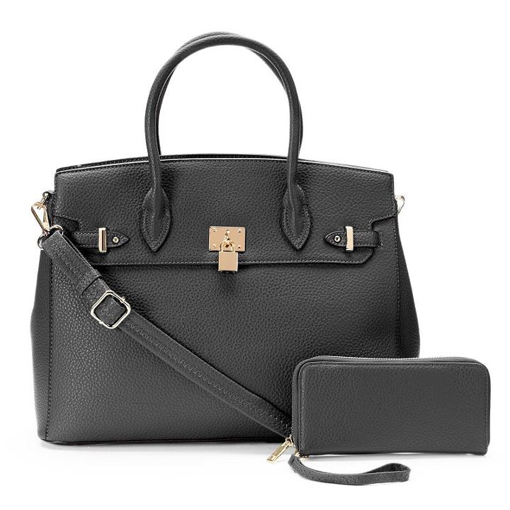 Deluxity 2-in-1 Elena Lock Satchel With Wallet, Women's