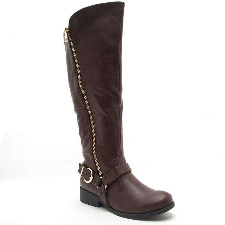 Qupid Plateau Women's Knee High Boots, Girl's, Size: 7, Brown