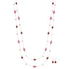 Beaded & Simulated Crystal Long Multi Strand Necklace And Earring Set, Women's, Med Red