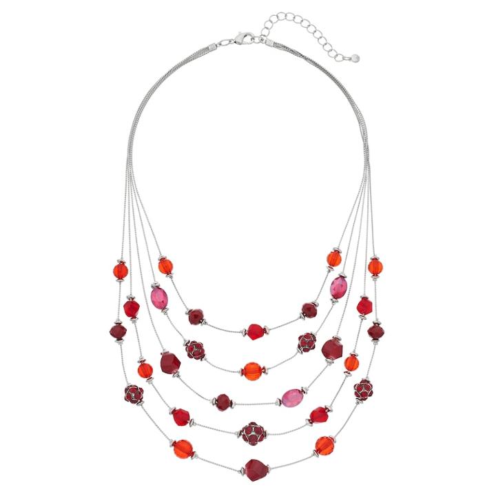 Red Beaded Fireball Multi Strand Illusion Necklace, Women's