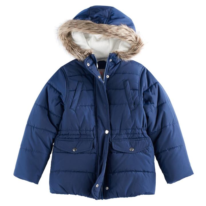 Girls 4-8 Carter's Faux-fur Trim Parka Jacket, Size: 4-5, Blue (navy)