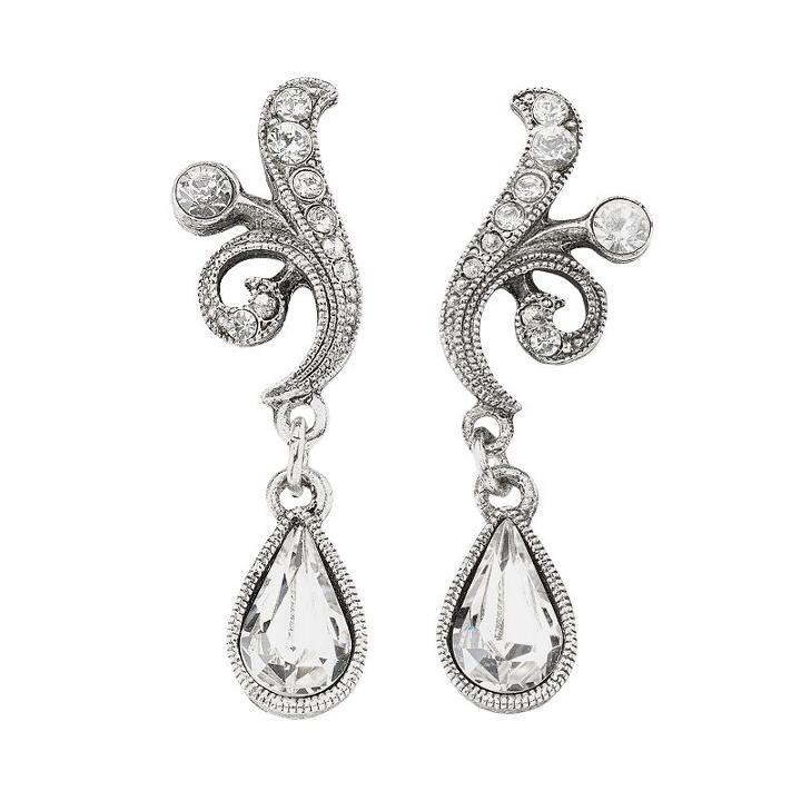 1928 Silver Tone Simulated Crystal Drop Earrings, Women's, Grey