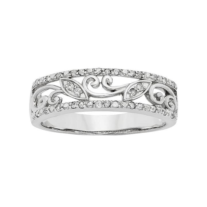 1/6 Carat T.w. Sterling Silver Floral Filigree Ring, Women's, Size: 7, White