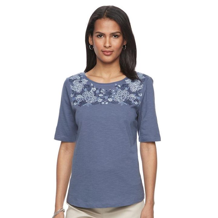 Women's Croft & Barrow&reg; Embroidered Yoke Tee, Size: Xl, Dark Blue
