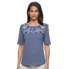Women's Croft & Barrow&reg; Embroidered Yoke Tee, Size: Xl, Dark Blue
