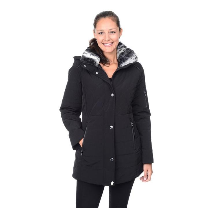 Women's Croft & Barrow&reg; Faux-fur Collar Quilted Stadium Jacket, Size: Large, Black