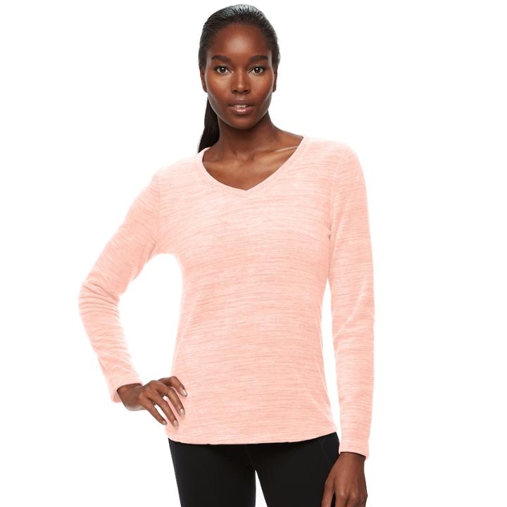 Women's Tek Gear&reg; Microfleece V-neck Tee, Size: Large, Light Pink