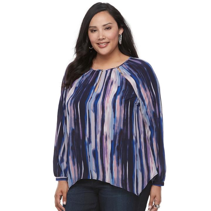 Plus Size Jennifer Lopez Printed Cutout Top, Women's, Size: 1xl, Blue