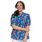 Plus Size Croft & Barrow&reg; Roll-tab Woven Shirt, Women's, Size: 1xl, Dark Blue