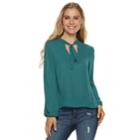 Juniors' Grayson Threads Tie Neck Woven Top, Teens, Size: Medium, Med Green