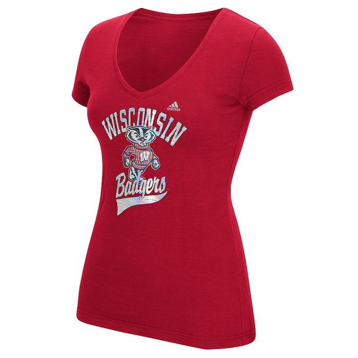 Women's Adidas Wisconsin Badgers Script Tee, Size: Medium, Light Red