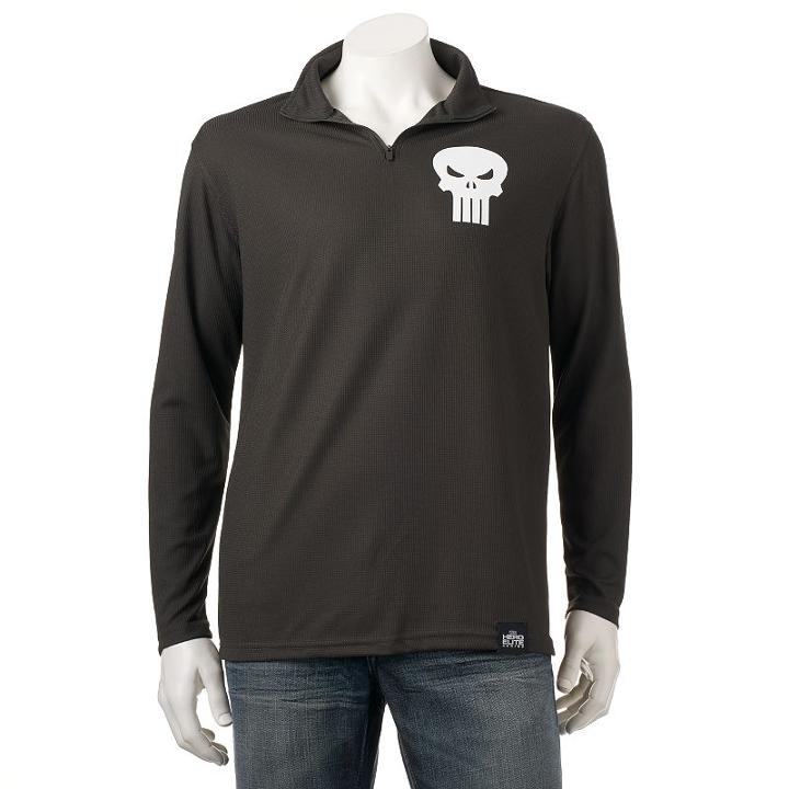 Men's Marvel Hero Elite Punisher Quarter-zip Top, Size: Medium, Grey (charcoal)