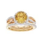 14k Gold Over Silver Citrine & Lab-created White Sapphire Halo Engagement Ring Set, Women's, Size: 6, Orange