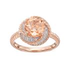 14k Rose Gold Over Silver Simulated Morganite & Lab-created White Sapphire Swirl Ring, Women's, Size: 6, Pink