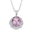 Rebecca Sloane Amethyst & Cubic Zirconia Platinum Over Silver Halo Pendant Necklace, Women's, Size: 17, Purple