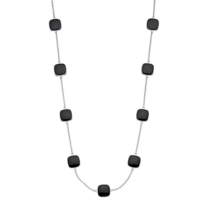 Black Square Station Necklace, Women's