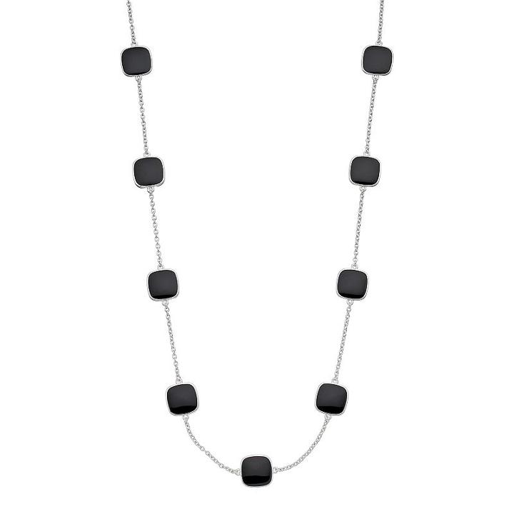 Black Square Station Necklace, Women's