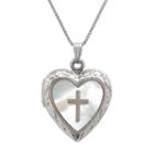 Sterling Silver Mother-of-pearl Cross Heart Locket, Women's, White